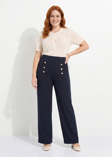 Pantalon effet pont taille élastiquée Marine