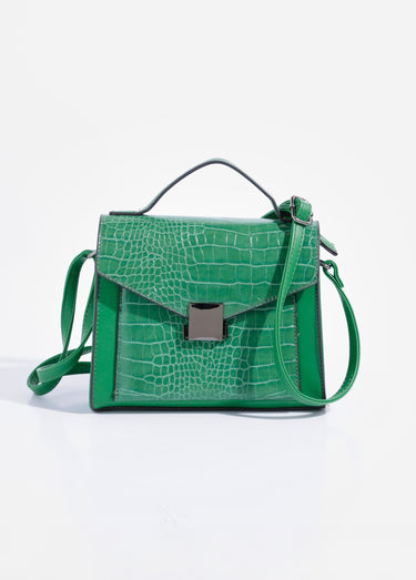 Sac à main aspect reptile, poignée courte Vert