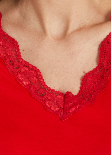 T-shirt court extensible dentelle Rouge