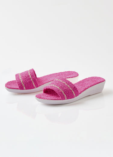 Chaussons mules compensés éponge Fuschia