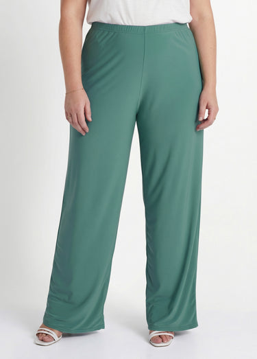 Pantalon fluide taille élastiquée maille Uni Vert