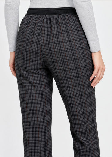 Pantalon droit taille semi élastiquée Carreaux Gris