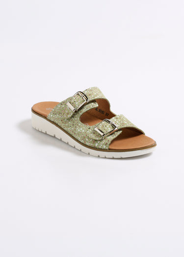 Mules brides à boucle et effet python Vert