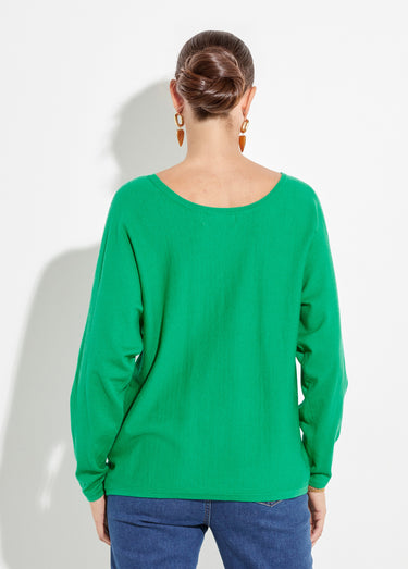 Pull en maille fine avec col V large Vert Vif