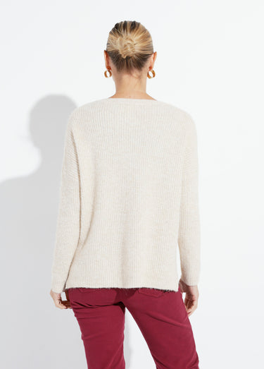 Pull maille mousseuse encolure bateau Beige