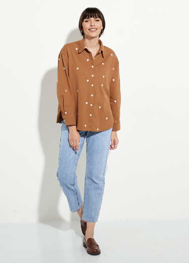 Surchemise en twill avec cœur brodés Camel