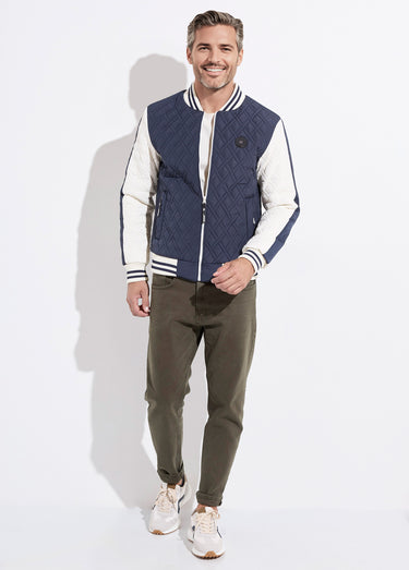 Blouson teddy matelassé losanges Bleu / Blanc