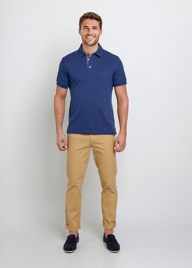 Polo en maille piquée à manches courtes Bleu Jean