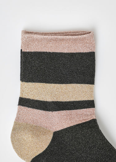 Chaussettes fil métallisé, motif lignes Noir