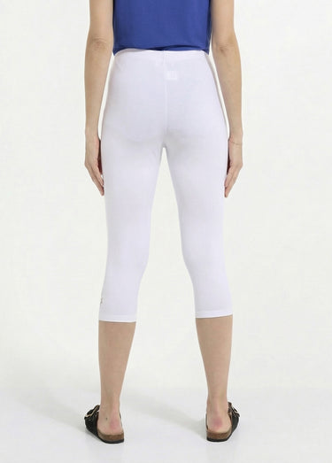 Legging court ceinture élastiqué bas brodés Blanc