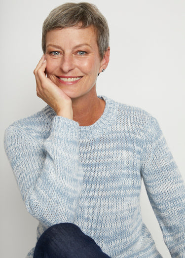 Pull col rond maille chinée épaisse Bleu