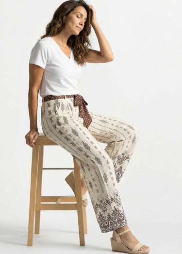 Pantalon large ethnique + foulard taille Blanc imprimé
