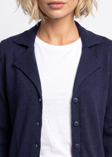 Gilet boutonné mi long col tailleur Marine