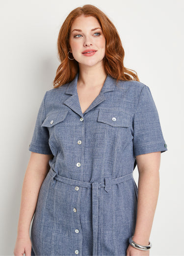 Robe-chemisier mi-longue coupe droite Bleu Chine
