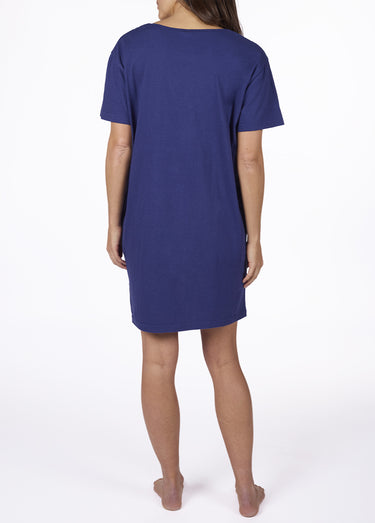 Chemise de nuit maxi T-shirt motif placé Marine