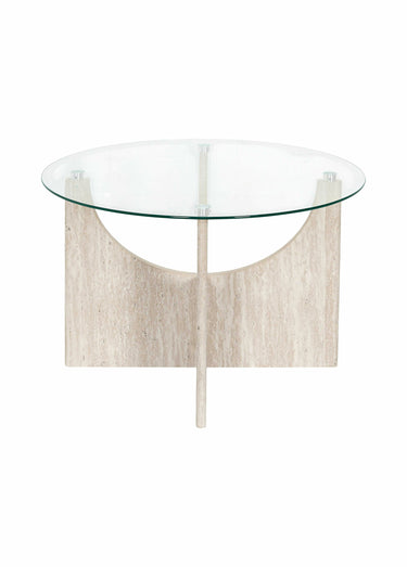 Table basse en verre et effet pierre Blanc/Beige