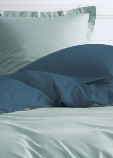 Parure percale de coton, 240 x 220cm Paon/Céladon