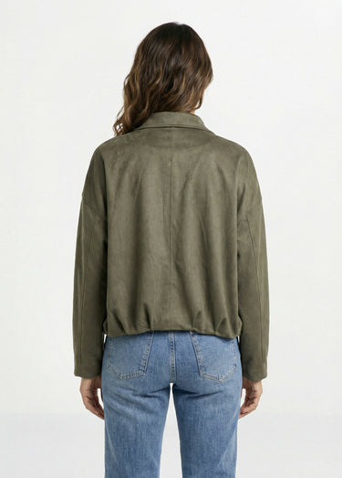 Blouson zippé suédine taille resserrée Kaki