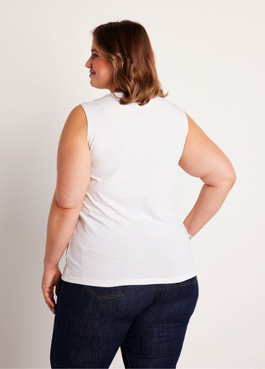 Débardeur uni court brodé sequins Blanc