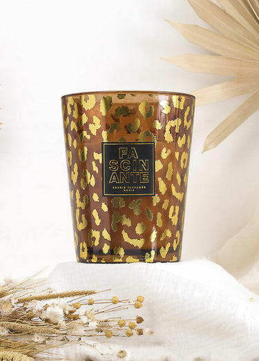 Bougie parfumée en verre motif léopard Marron