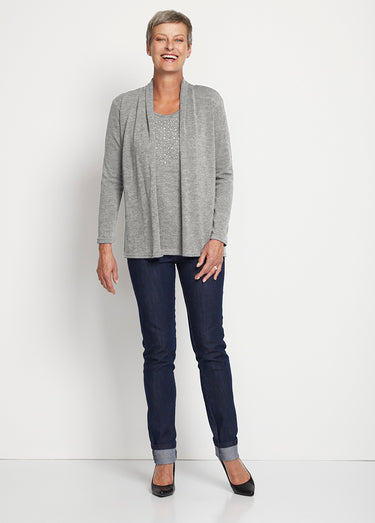 T-shirt tunique 2 en 1 strass manches longues Gris
