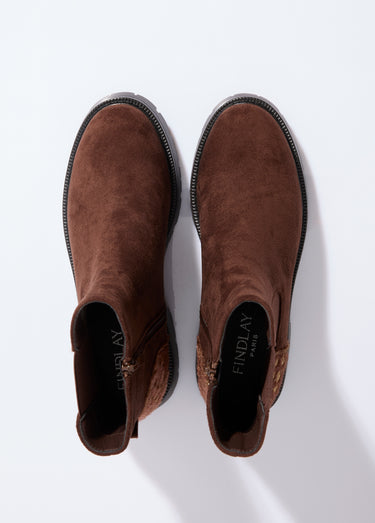 Boots Chelsea en suédine talon animalier Marron