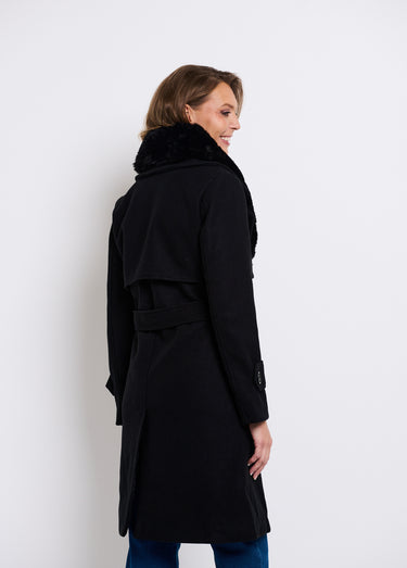 Manteau col fausse fourrure toucher laineux Noir