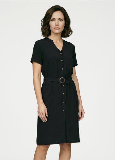Robe chemisier en crêpe, style ethnique Noir