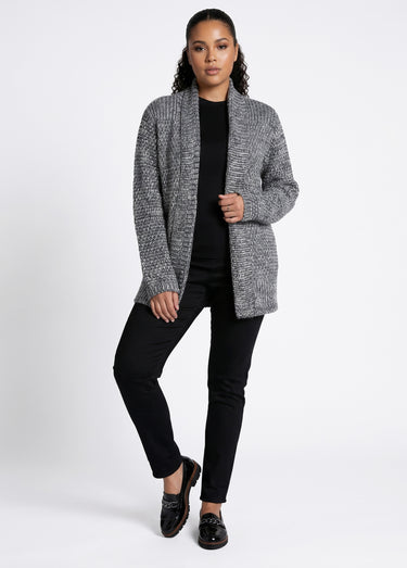 Gilet long bord à bord maille fantaisie Noir