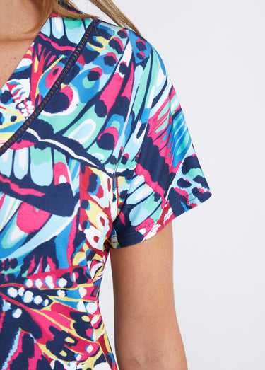 T-shirt court uni ou imprimé Fuchsia/Marine