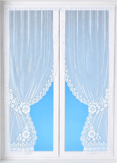 Paire de vitrages préformés dentelle Blanc