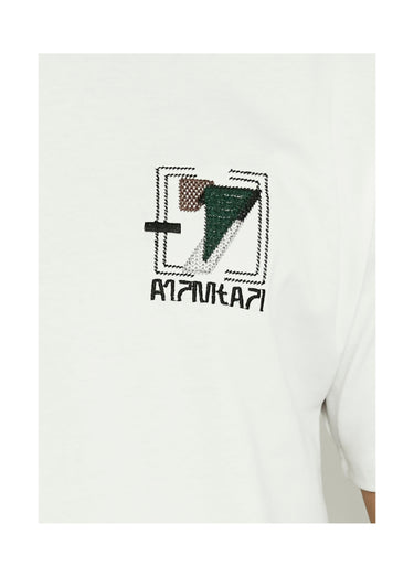 T-shirt coton épais, broderie graphique Blanc