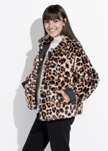 Veste matelassée réversible léopard fourrure Noir/Leopard