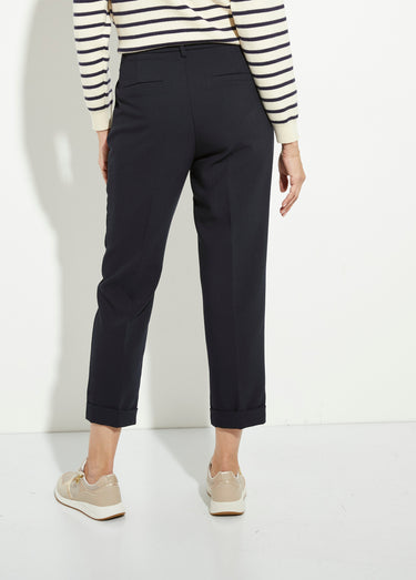 Pantalon cigarette à revers chic Marine