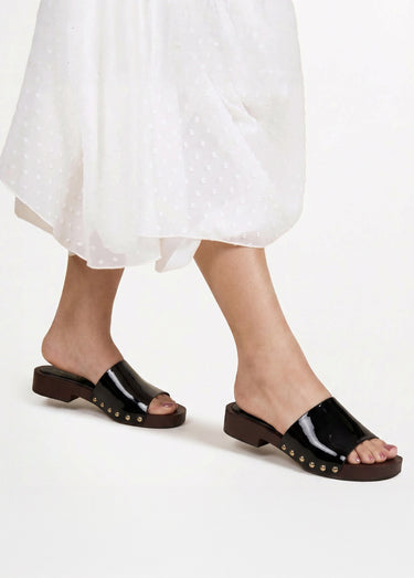 Mules simili cuir vernis, forme sabots Vernis Noir