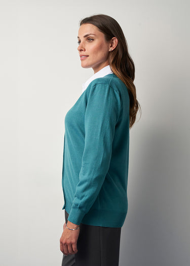 Gilet boutonné col V avec laine mérinos Emeraude