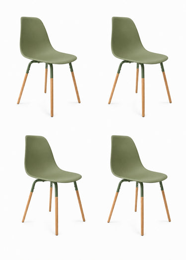 Set 4 Chaises coque claires, pieds bois Vert