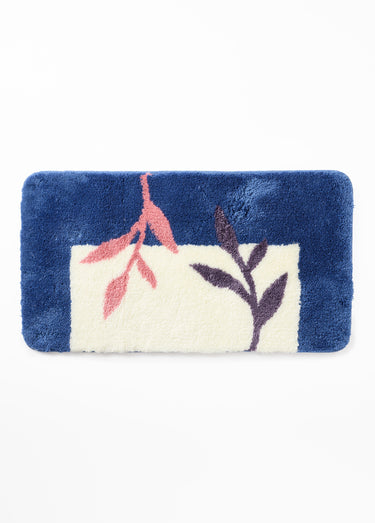 Tapis de bain antidérapant motif végétal Bleu