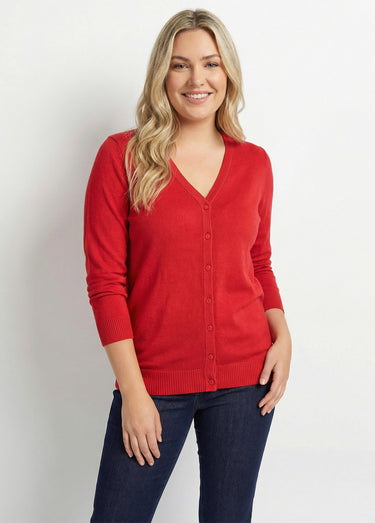 Gilet boutonné mi-long maille douce Rouge