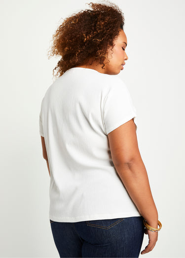 T-shirt long ample uni brodé Blanc