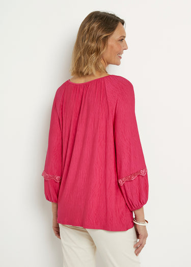 Tunique fluide, col rond avec liens Fuchsia