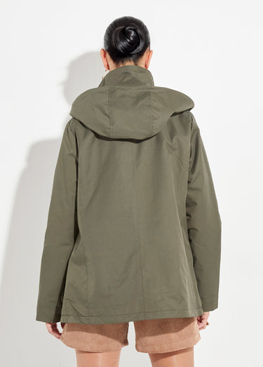 Veste déperlante courte avec col velours Kaki/Chocolat