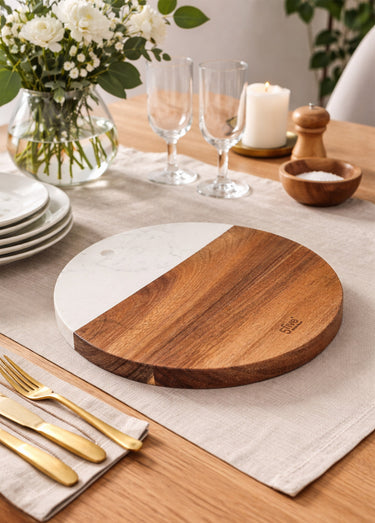 Dessous de plat en acacia et marbre, 20cm Bois