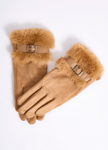 Gants en suédine poignet fourrure Camel