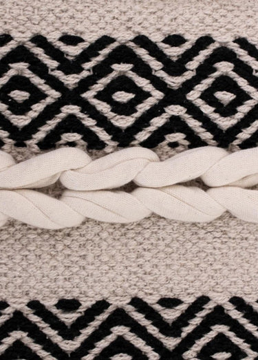 Tapis lirette ethnique rayé, 110x60cm Blanc / Noir
