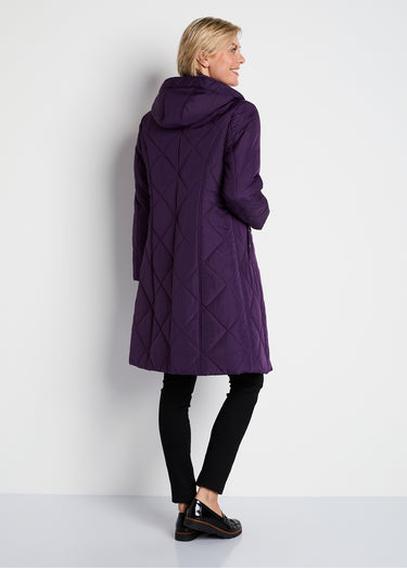 Manteau hiver long matelassé à capuche Quetsche