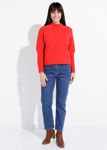 Pull col montant en maille brillante Rouge