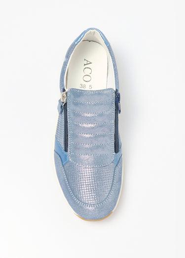 Baskets cuir zippées grande largeur Bleu Irise