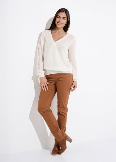 Pull doux cache-coeur avec alpaga et mohair Ecru