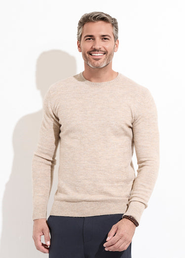 Pull col rond fine jauge, coupe ajustée Beige